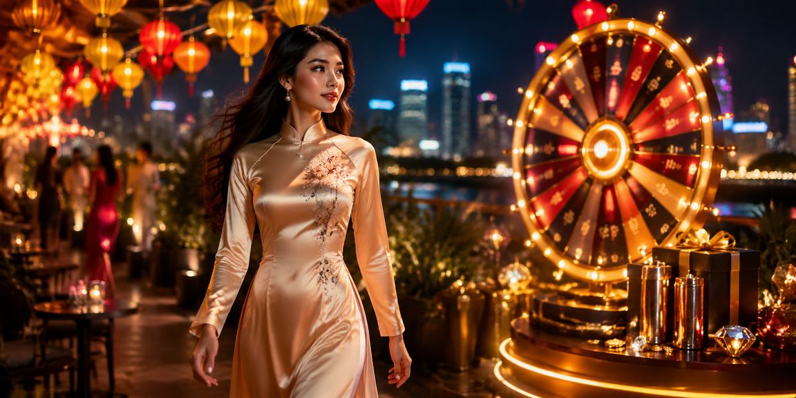 Bàn roulette sang trọng tại TP. Hồ Chí Minh với người chơi trong trang phục áo dài truyền thống